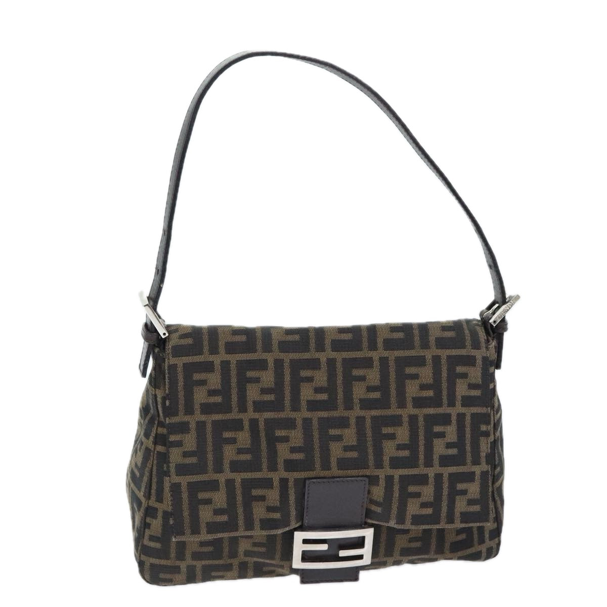 Luxury Fendi Zucca Canvas Mamma Baguette Shoulder Bag Brown Black Silveryk15236