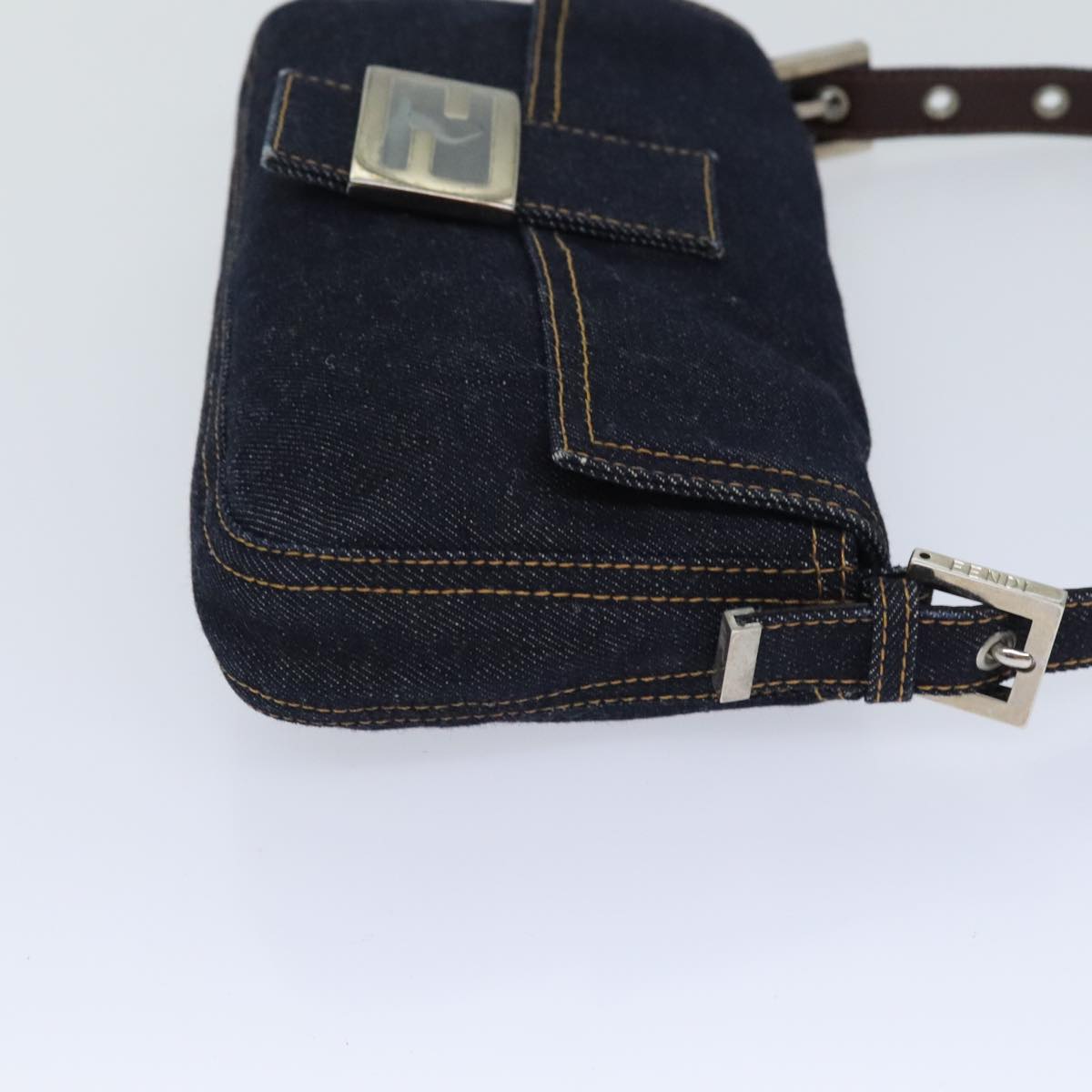 Luxury Fendi Mamma Baguette Shoulder Bag Denim Navy Silveryk15240A