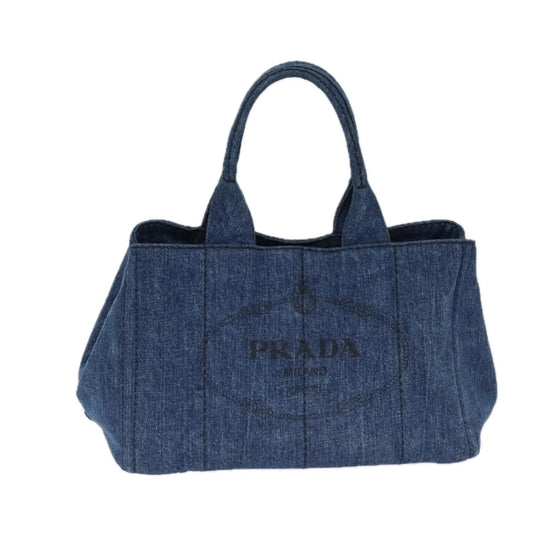 Luxury Prada Canapa MM Hand Bag Denim Blue Gold  yk15254