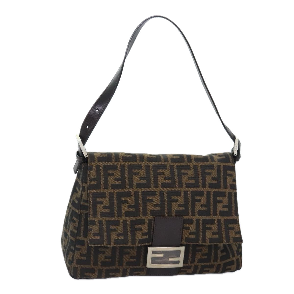 Luxury Fendi Zucca Canvas Mamma Baguette Shoulder Bag Brown Black Silveryk15310A