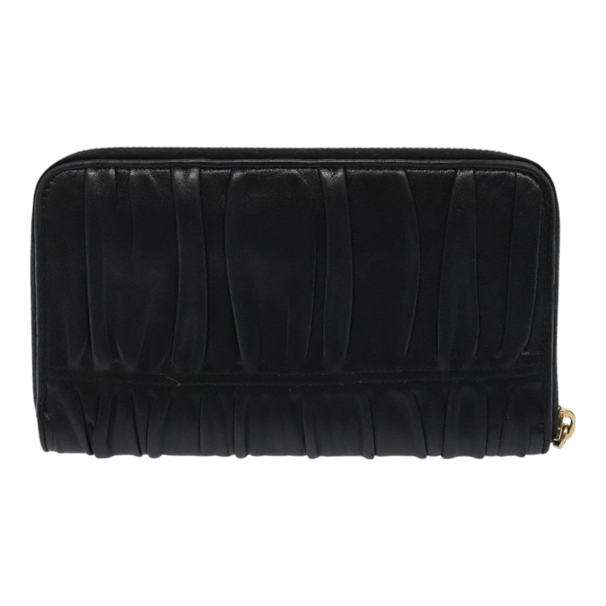 Luxury Prada Gathered Wallet Leather Black Gold  yk15313