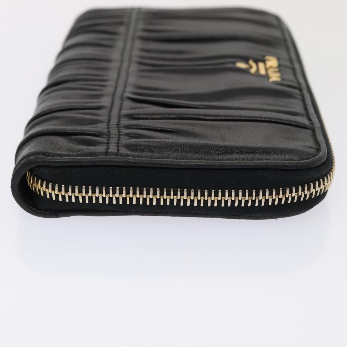 Luxury Prada Gathered Wallet Leather Black Gold  yk15313