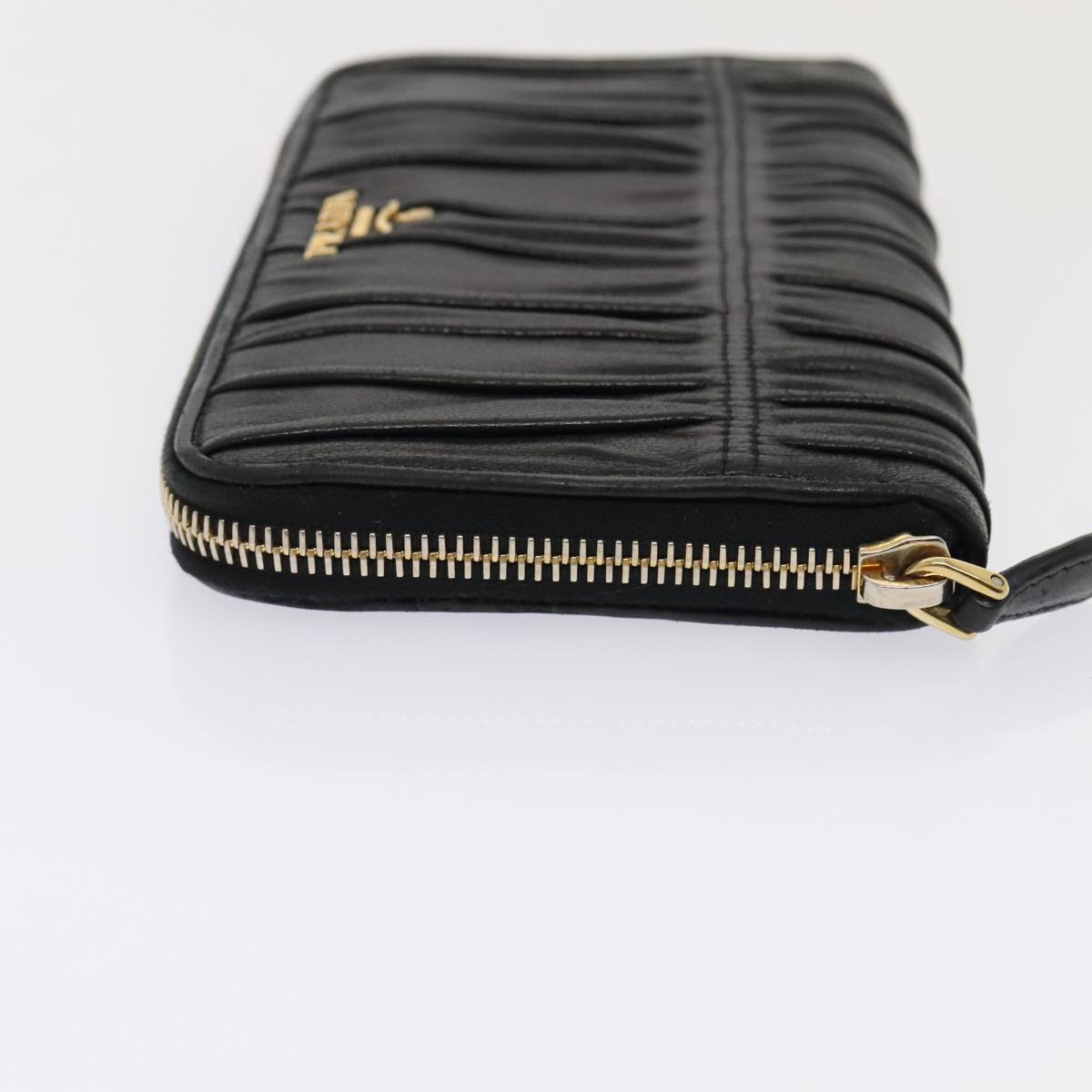 Luxury Prada Gathered Wallet Leather Black Gold  yk15313