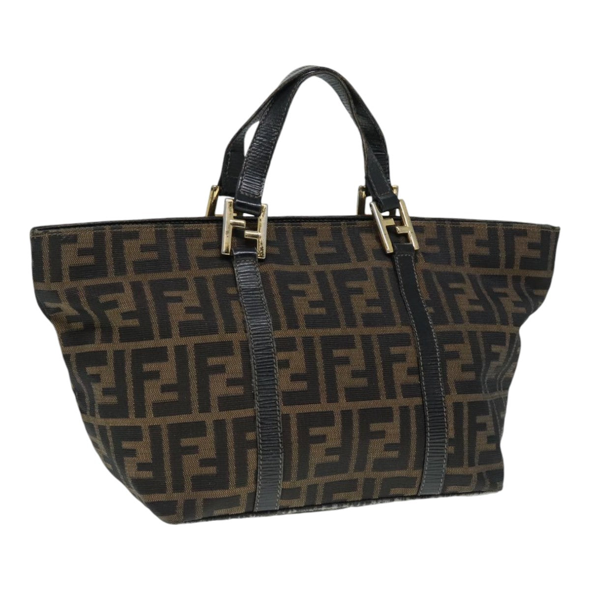 Luxury Fendi Zucca Canvas Mamma Baguette Hand Bag Black Gold Brownyk15394