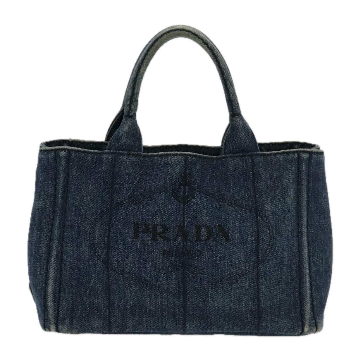Luxury Prada Canapa PM Hand Bag Denim Blue Gold  yk15518