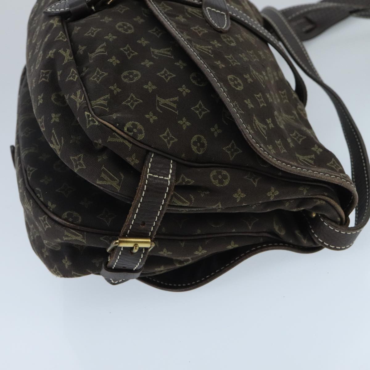 LOUIS VUITTON Monogram Mini Lin Saumur PM Bag Brown Ebene M95227 LV yk15698