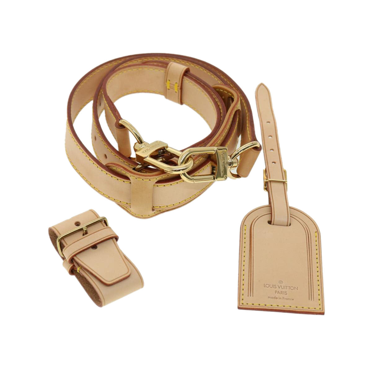 LOUIS VUITTON Shoulder Strap Leather Powanie Name Tag Set Beige LV yk5144
