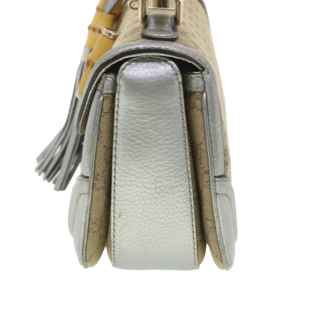 Luxury Gucci GG Canvas Bamboo Hand Bag Beige Silver 254884 Auth yk6106