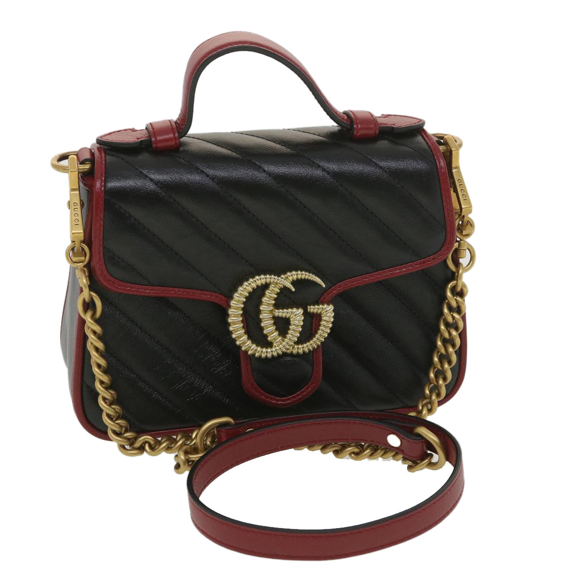Luxury Gucci GG Marmont Hand Bag Leather 2way Black 583571 Auth yk6261