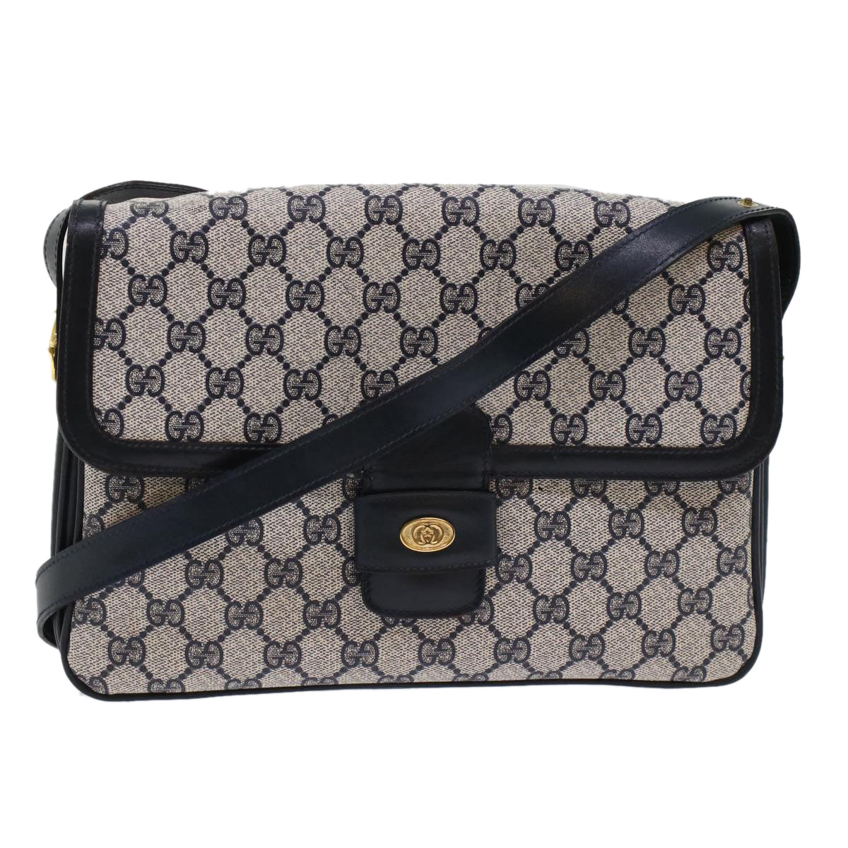 GUCCI GG Canvas Shoulder Bag PVC Leather Navy  7925