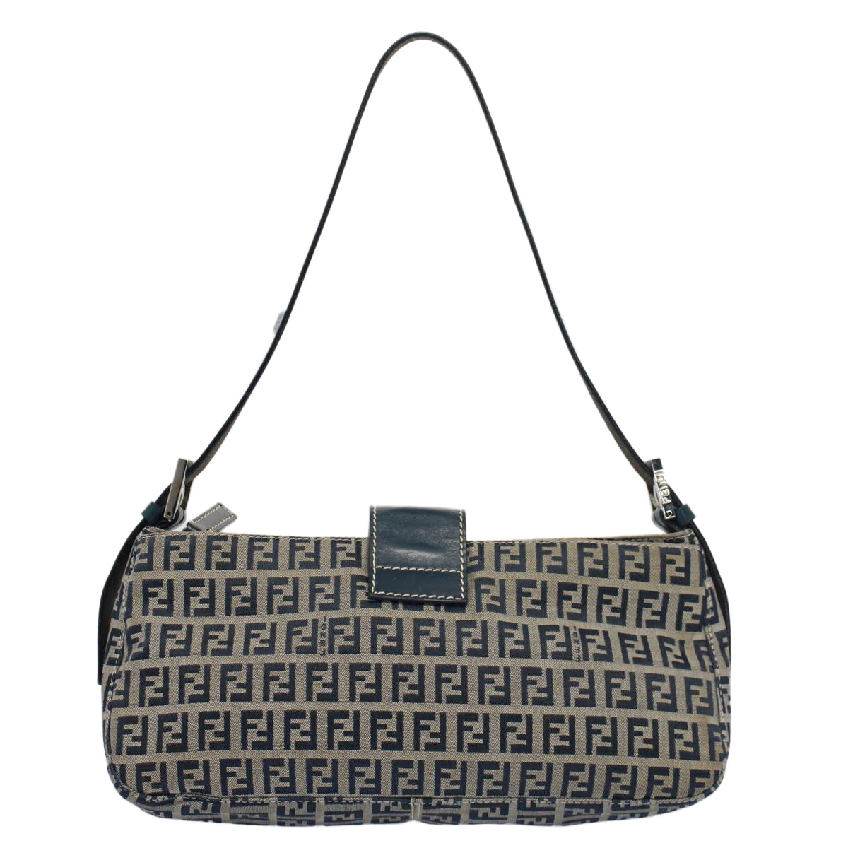 Luxury FendiZucchino Canvas Mamma Baguette Shoulder Bag Gray Navyyk8484