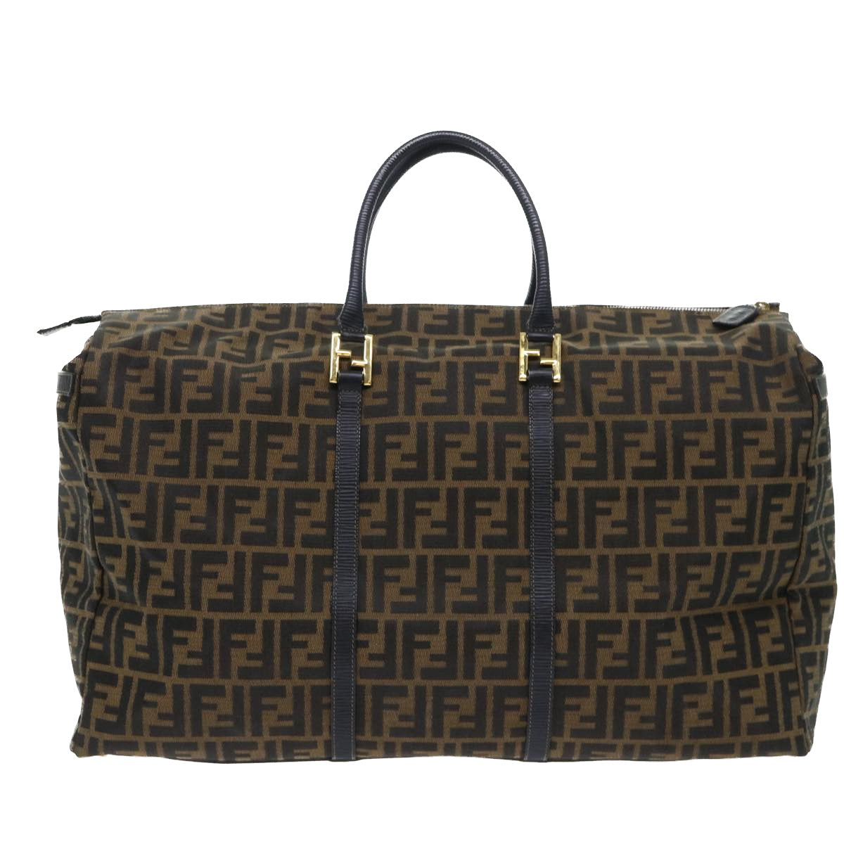 Luxury FendiZucca Canvas Boston Bag Brown Blackyk8493