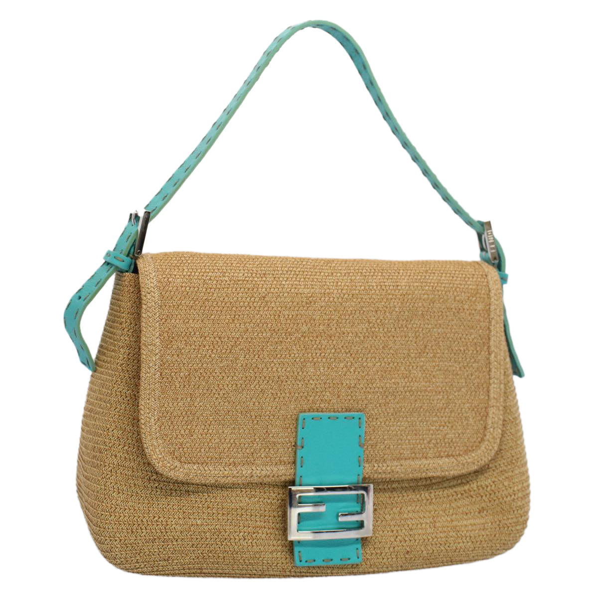 Luxury FendiCeleria Mamma Baguette Shoulder Bag Straw Raffia Beigeyk8499