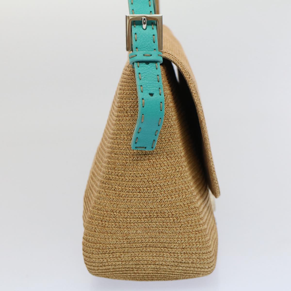 Luxury FendiCeleria Mamma Baguette Shoulder Bag Straw Raffia Beigeyk8499