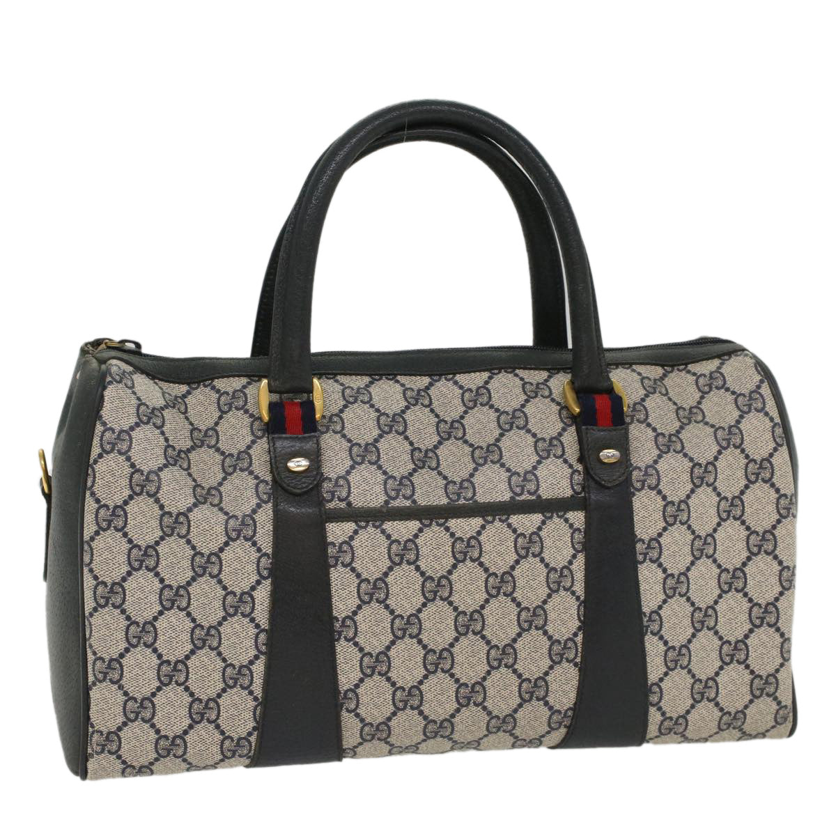 Luxury Gucci GG Canvas Sherry Line Boston Bag PVC Leather Gray Red Navy  8527