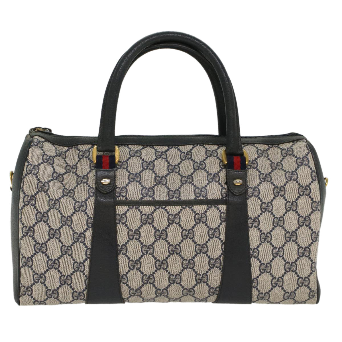 Luxury Gucci GG Canvas Sherry Line Boston Bag PVC Leather Gray Red Navy  8527