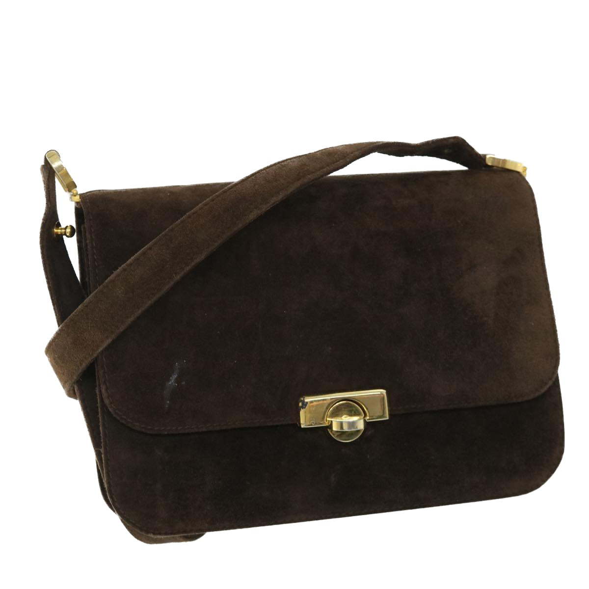 Luxury Gucci Turn Lock Shoulder Bag Suede Brown  8638