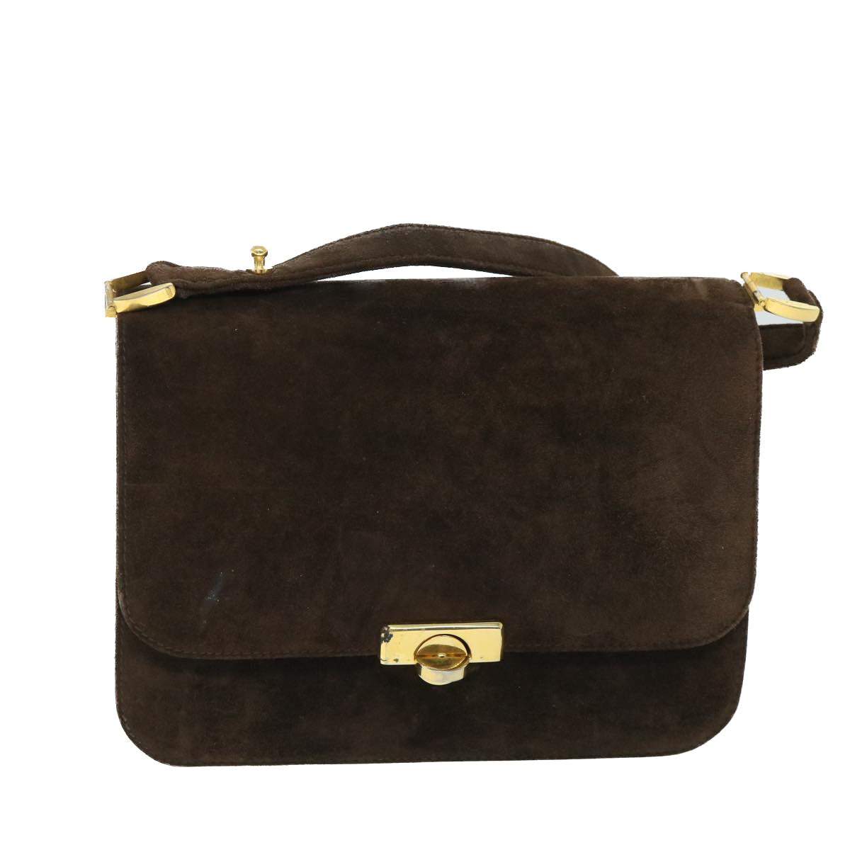 Luxury Gucci Turn Lock Shoulder Bag Suede Brown  8638