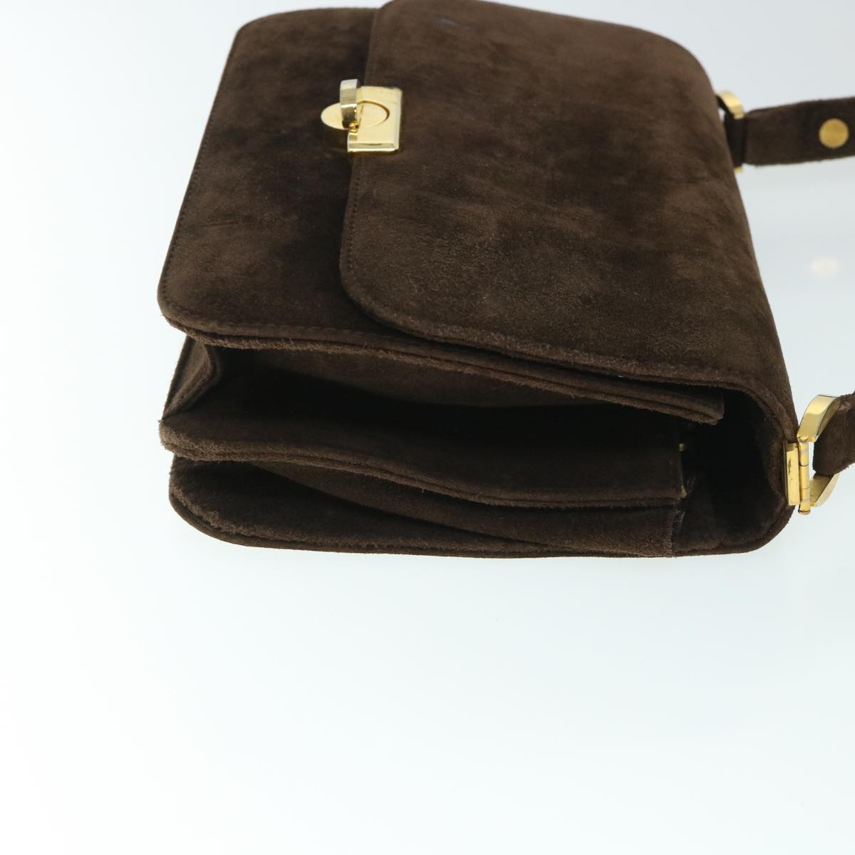 Luxury Gucci Turn Lock Shoulder Bag Suede Brown  8638