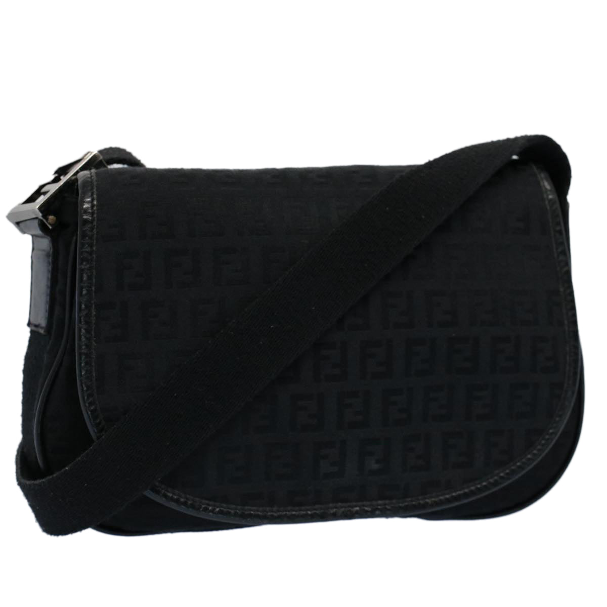 Luxury FendiZucchino Canvas Shoulder Bag Blackyk8645