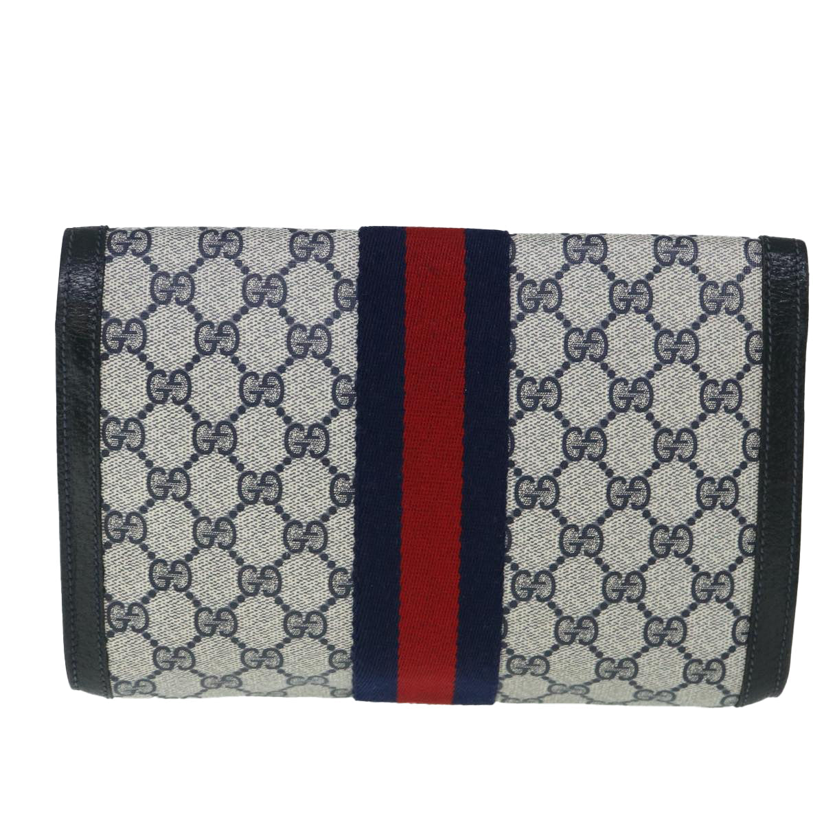 Luxury Gucci GG Canvas Sherry Line Clutch Bag Gray Red Navy 89 01 006  8671