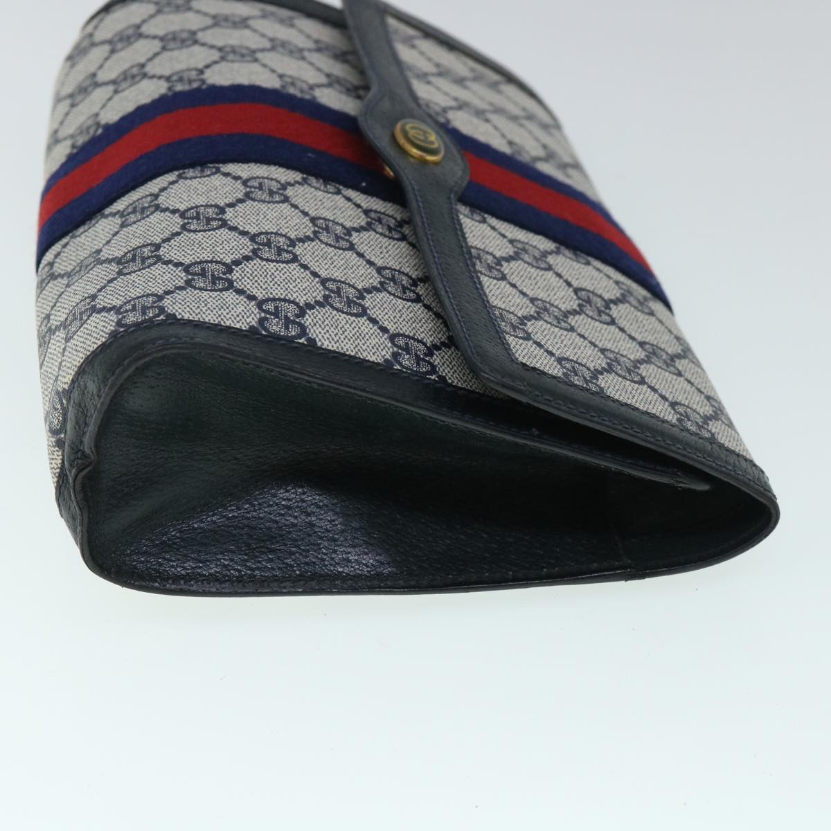 Luxury Gucci GG Canvas Sherry Line Clutch Bag Gray Red Navy 89 01 006  8671