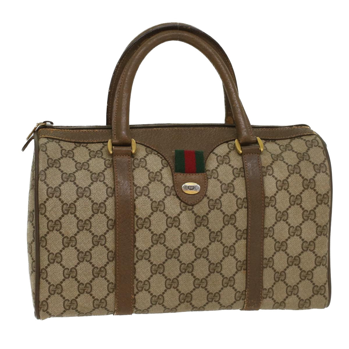 Luxury Gucci GG Canvas Web Sherry Line Boston Bag Beige Red Green 39 02 007  8683
