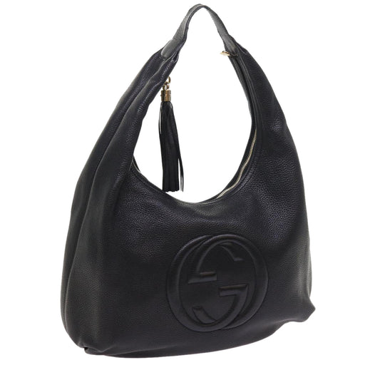 Luxury Gucci Soho Fringe Shoulder Bag Leather Black 282304  8698