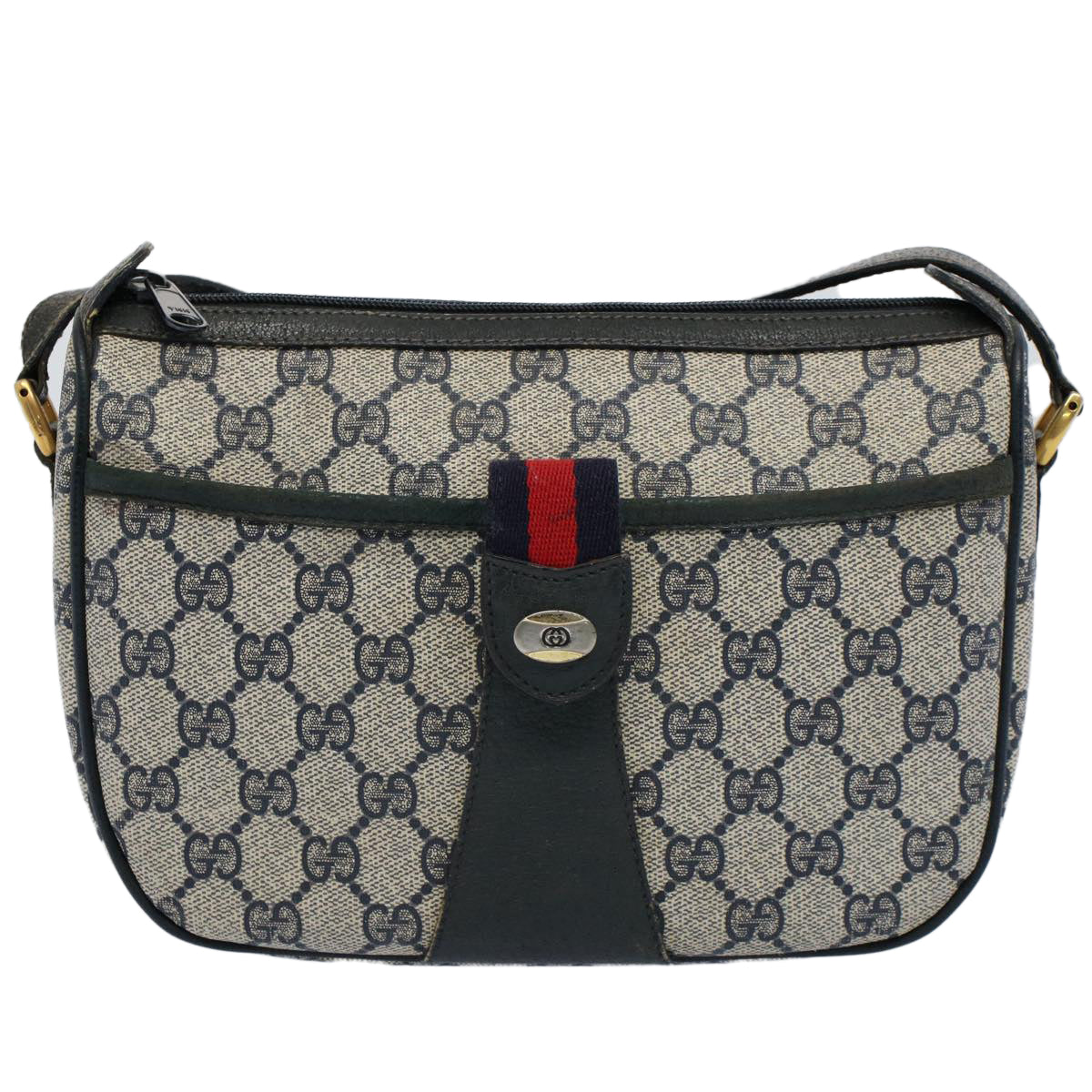 Luxury Gucci GG Canvas Sherry Line Shoulder Bag Gray Red Navy 89 02 032  8710
