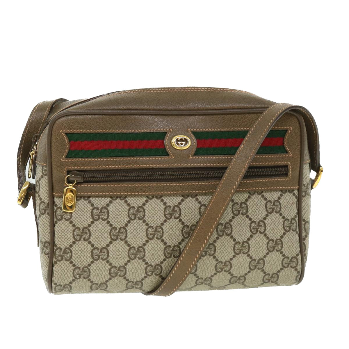 Luxury Gucci GG Canvas Web Sherry Line Shoulder Bag Beige Red 56 02 087  8741