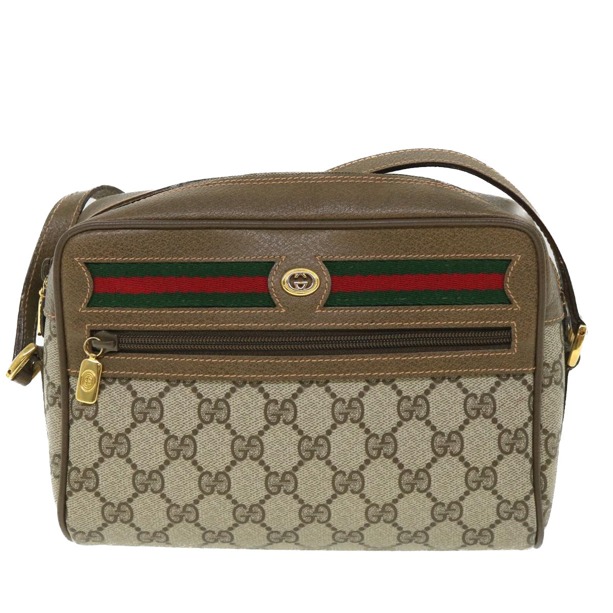 Luxury Gucci GG Canvas Web Sherry Line Shoulder Bag Beige Red 56 02 087  8741