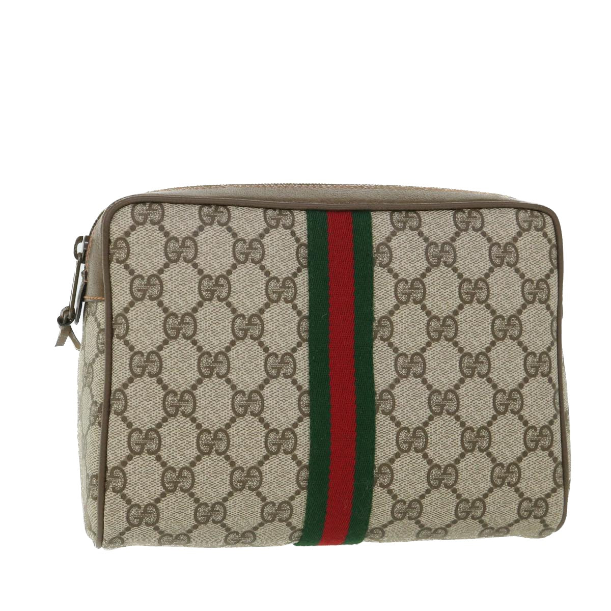 Luxury Gucci GG Canvas Web Sherry Line Clutch Bag Beige Red Green 89 01 012  8753