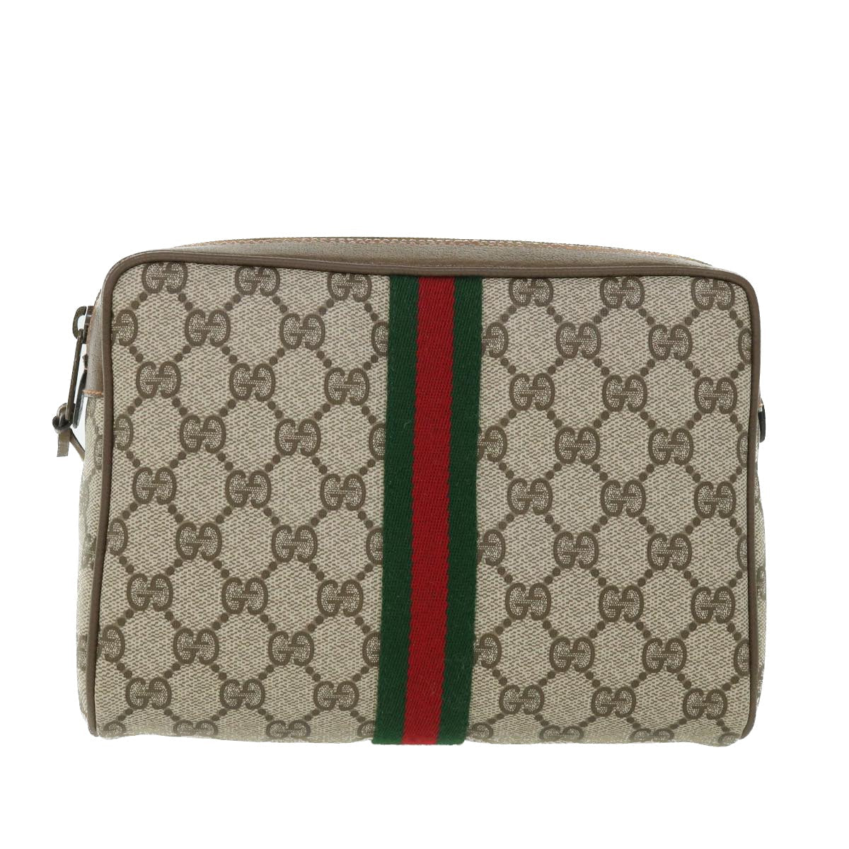 Luxury Gucci GG Canvas Web Sherry Line Clutch Bag Beige Red Green 89 01 012  8753