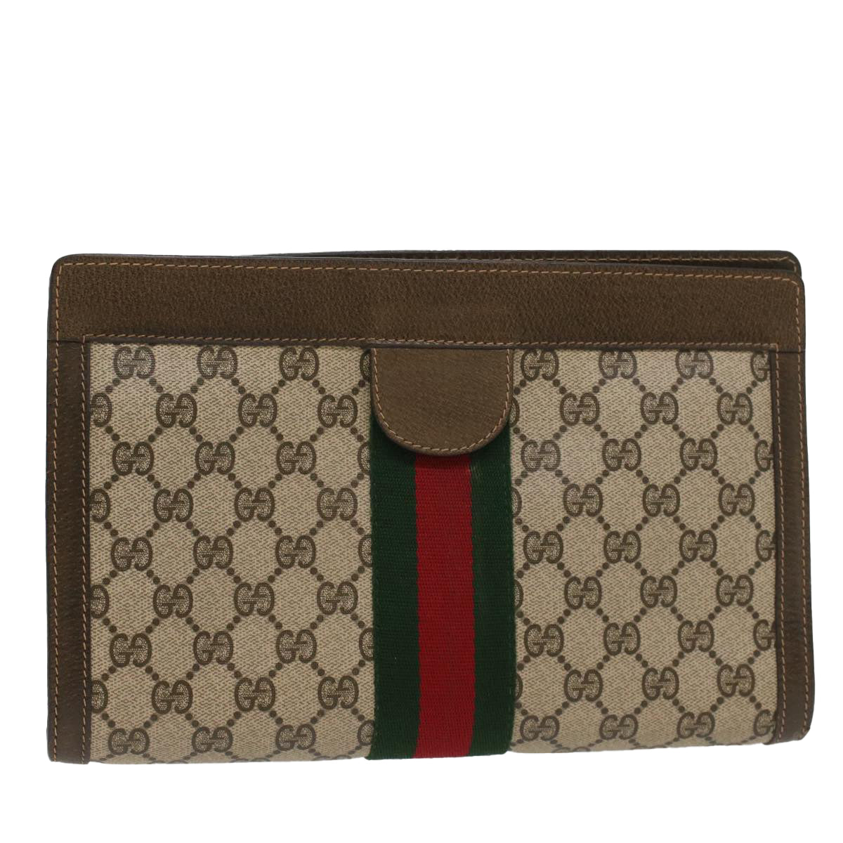Luxury Gucci GG Canvas Web Sherry Line Clutch Bag Beige Red 67 014 2125  8758