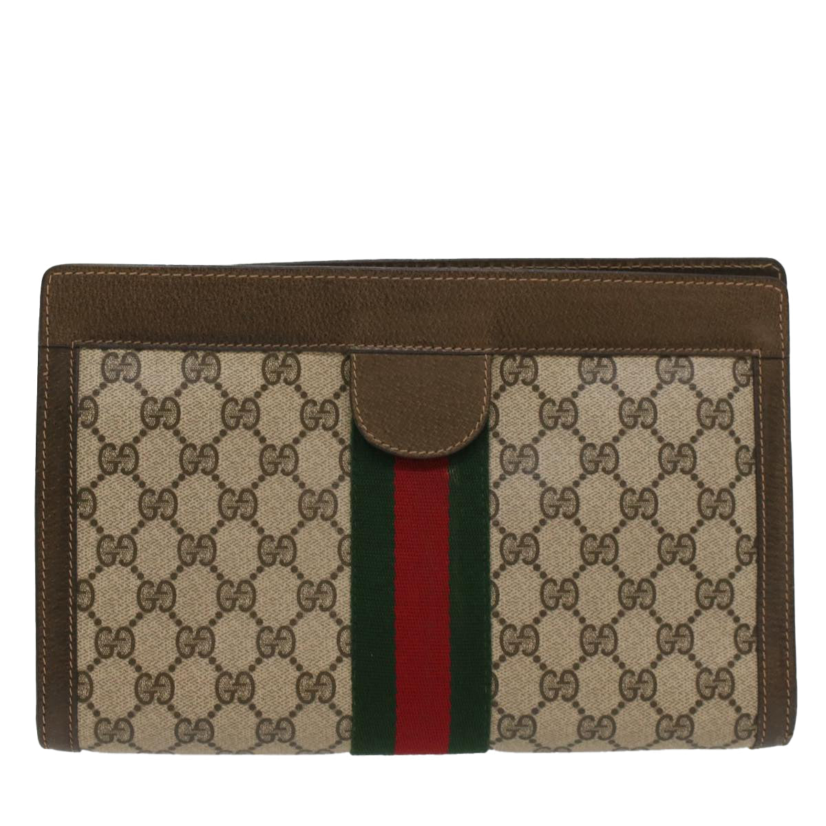 Luxury Gucci GG Canvas Web Sherry Line Clutch Bag Beige Red 67 014 2125  8758