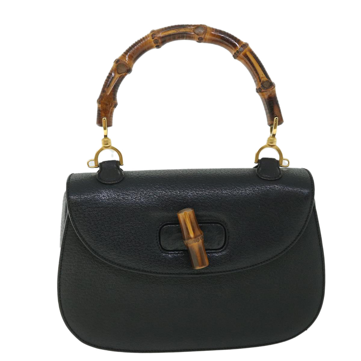 Luxury Gucci Bamboo Hand Bag Leather Black 000 2113 0633  8763