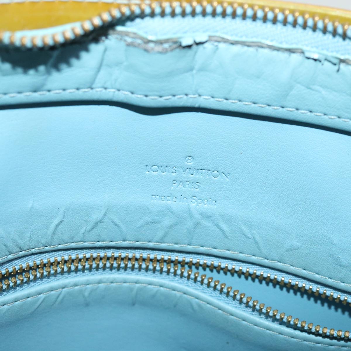 LOUIS VUITTON Monogram Vernis Houston Hand Bag Baby Blue M91005 LV yk8778