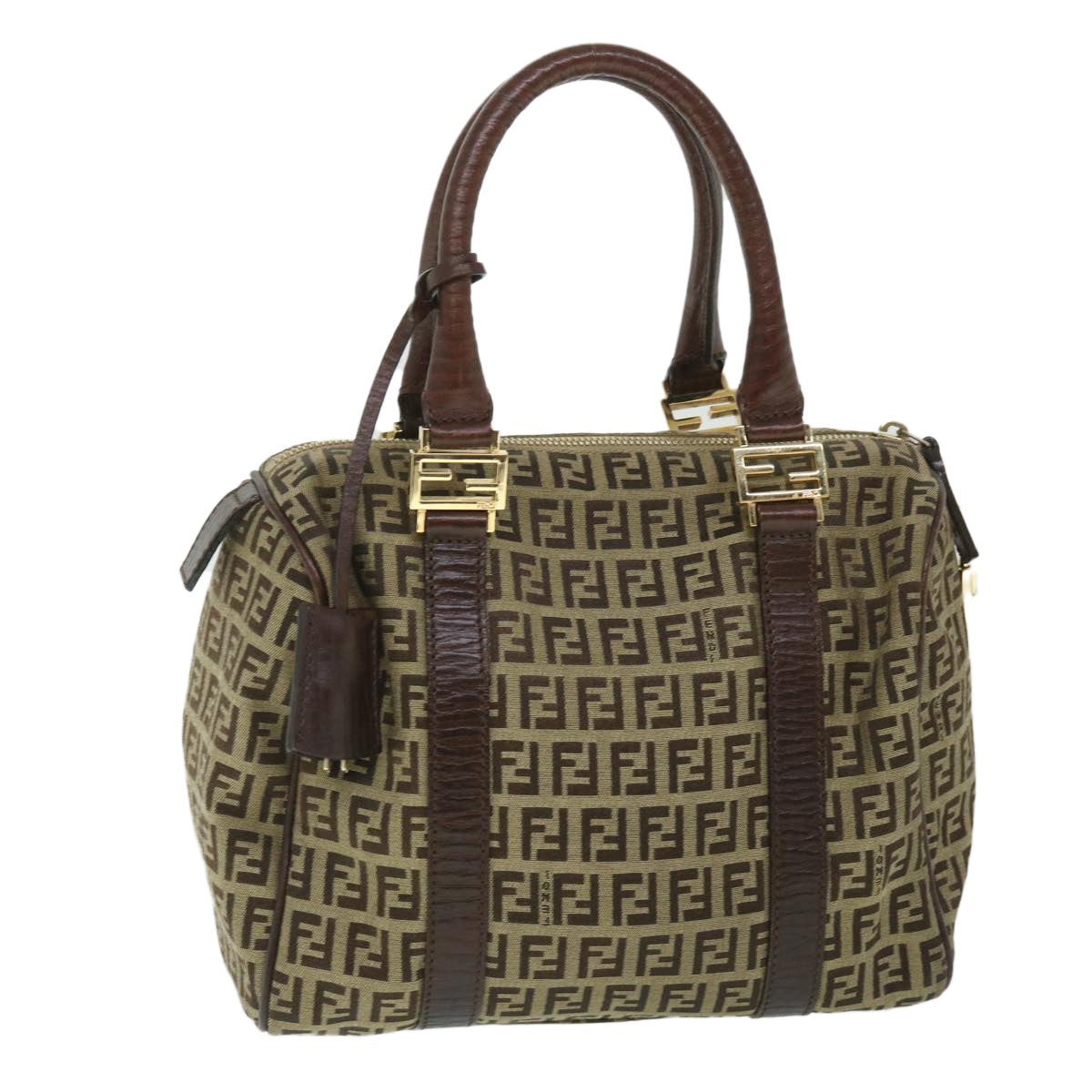 Luxury FendiZucchino Canvas Boston Bag Leather Beigeyk8979