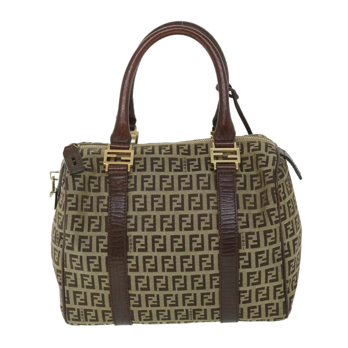 Luxury FendiZucchino Canvas Boston Bag Leather Beigeyk8979