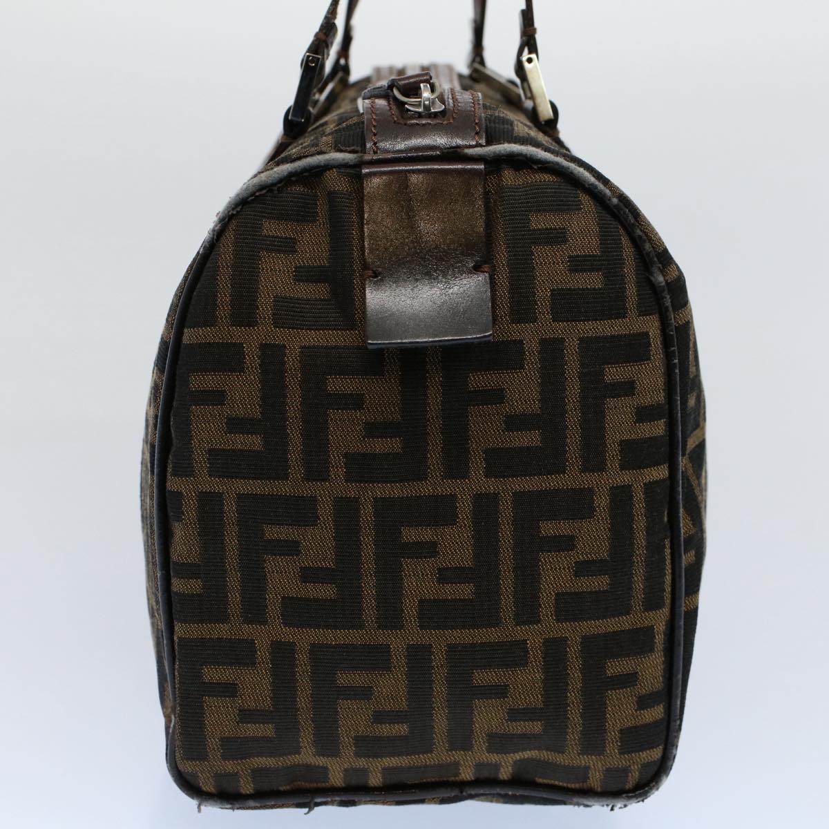 Luxury FendiZucca Canvas Boston Bag Leather Black Brown 2119 16327 089yk9006