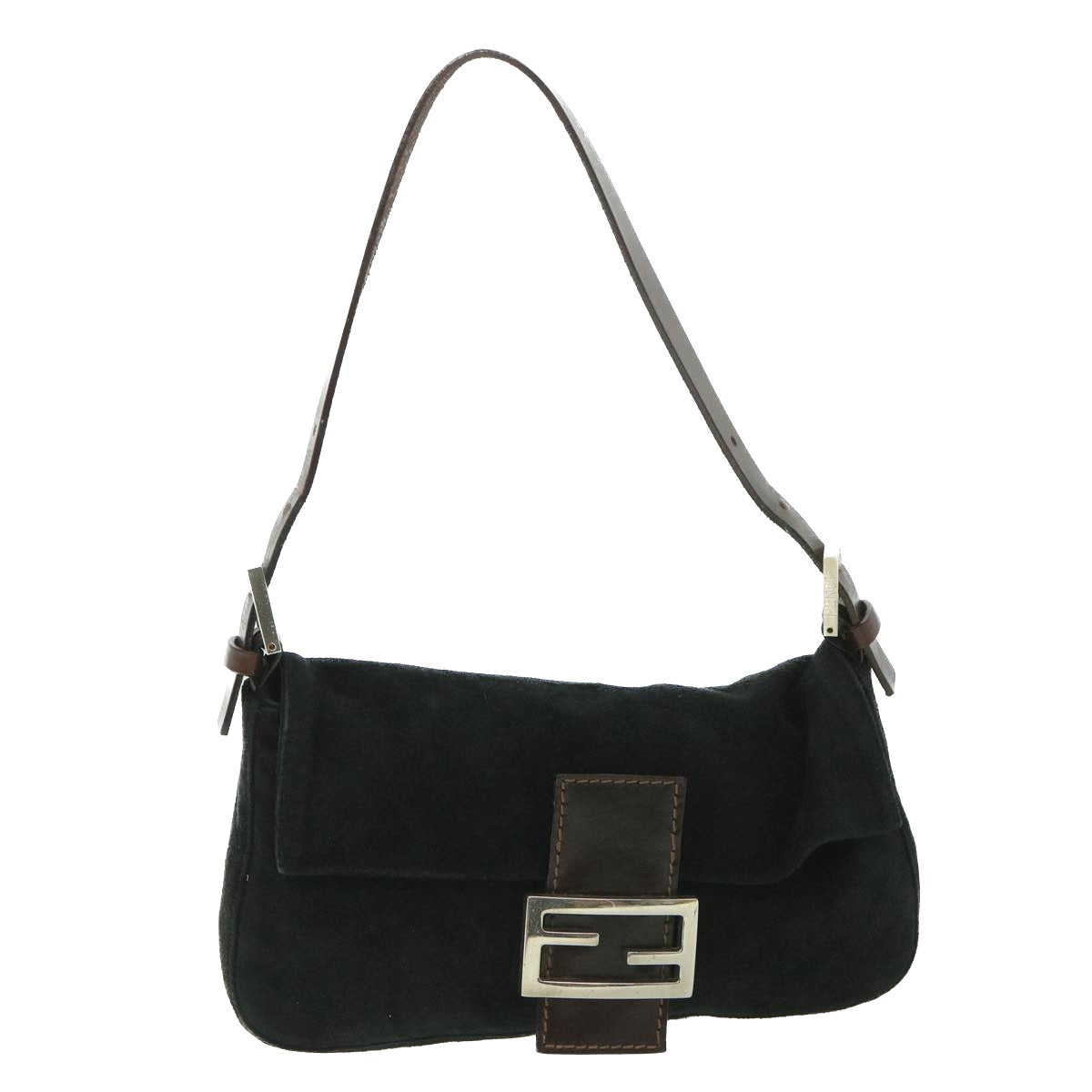 Luxury FendiMamma Baguette Shoulder Bag Suede Blackyk9075