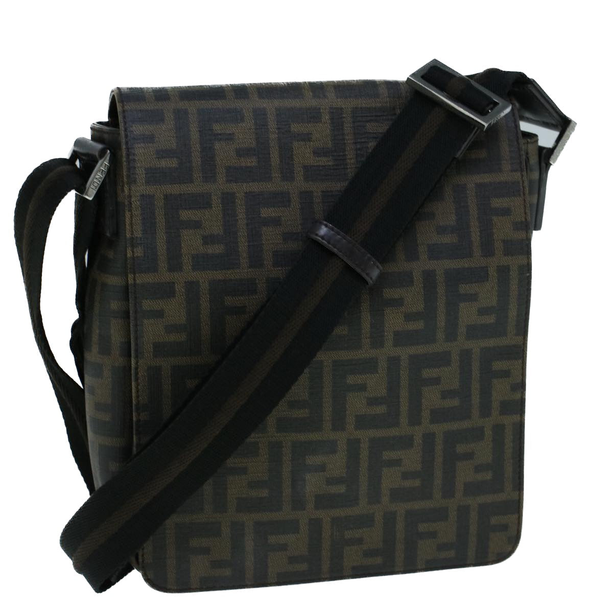 Luxury FendiZucca Canvas Shoulder Bag Black Brownyk9104