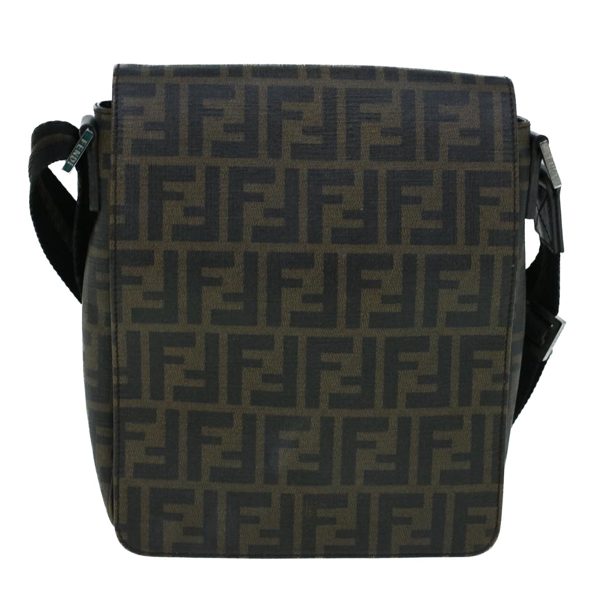Luxury FendiZucca Canvas Shoulder Bag Black Brownyk9104