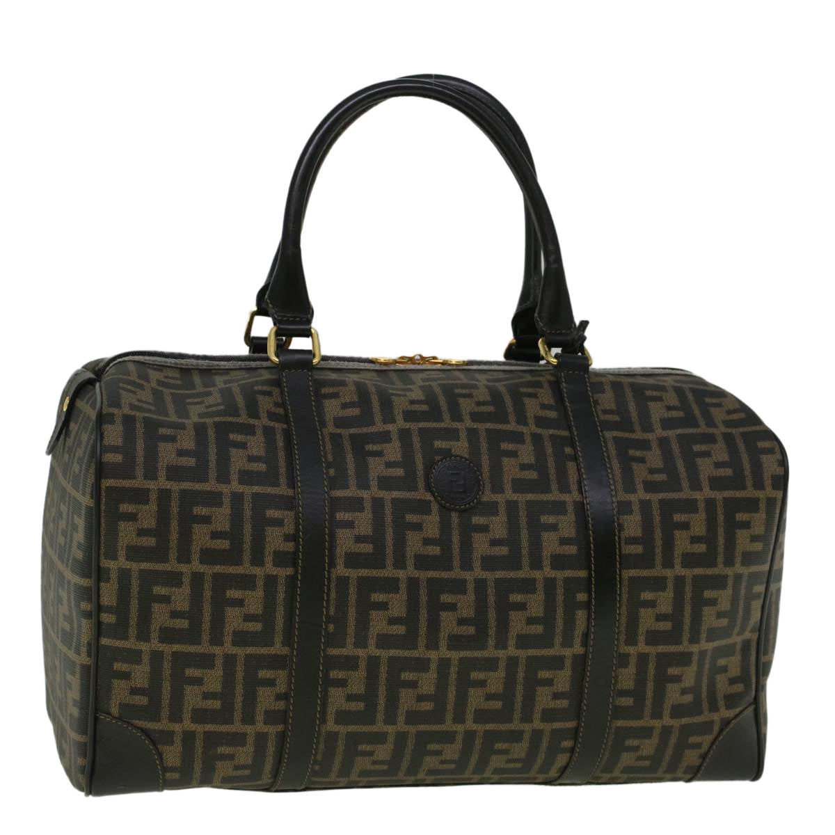 Luxury FendiZucca Canvas Boston Bag Black Brown 279 255090 049yk9394