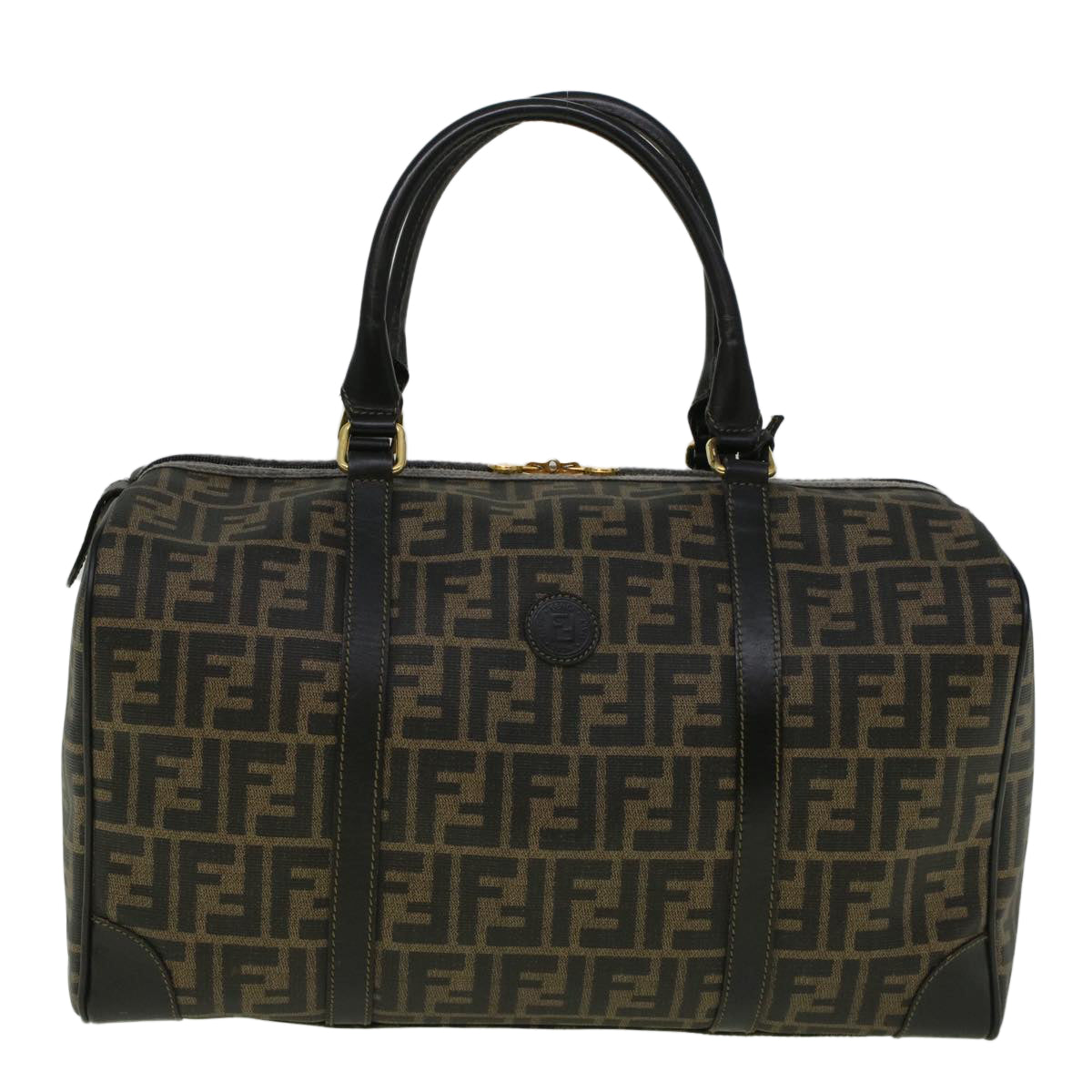Luxury FendiZucca Canvas Boston Bag Black Brown 279 255090 049yk9394