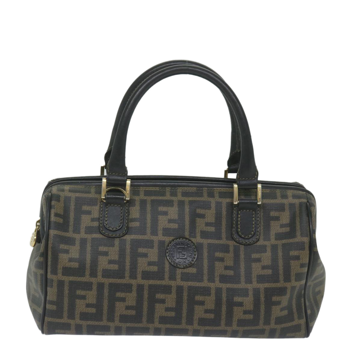 Luxury FendiZucca Canvas Boston Bag Black Brownyk9674