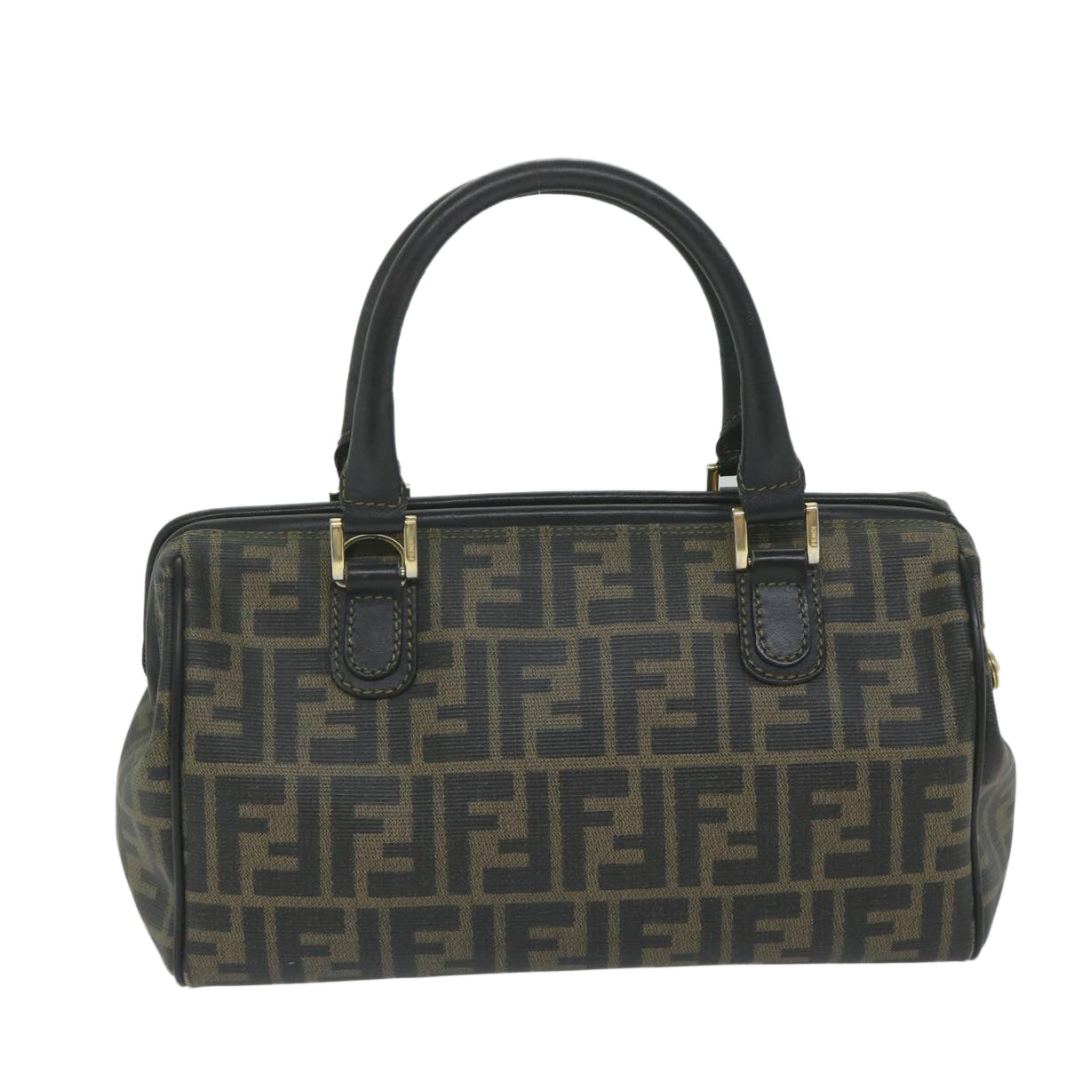 Luxury FendiZucca Canvas Boston Bag Black Brownyk9674