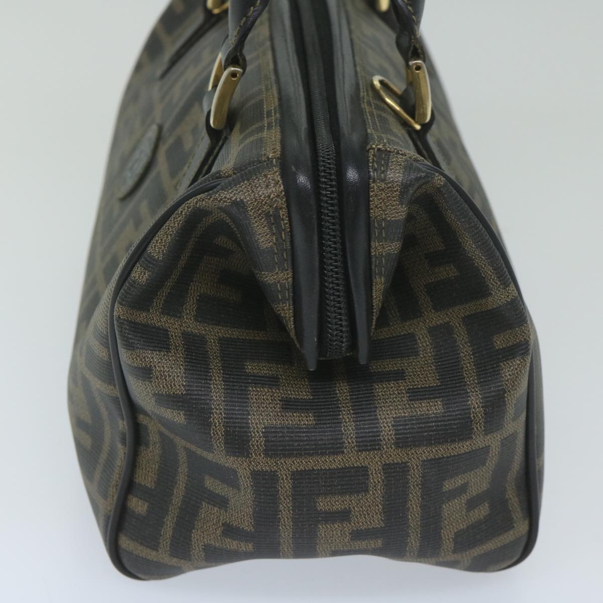 Luxury FendiZucca Canvas Boston Bag Black Brownyk9674