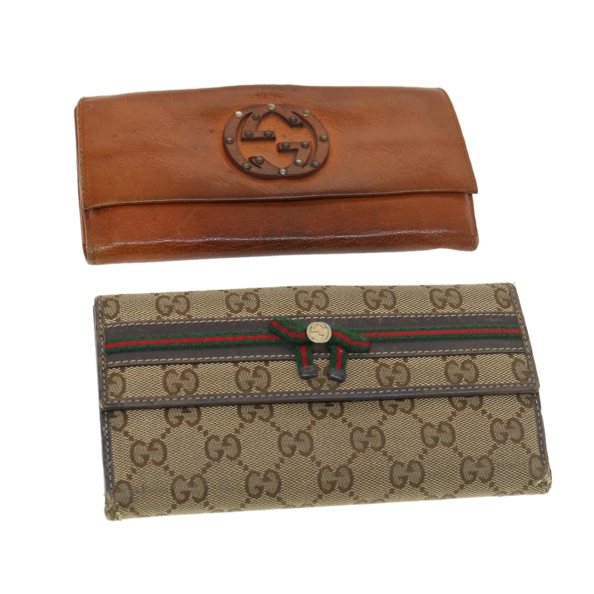 Luxury Gucci GG Canvas Web Sherry Line Long Wallet 2Set Beige Brown Red  yt976