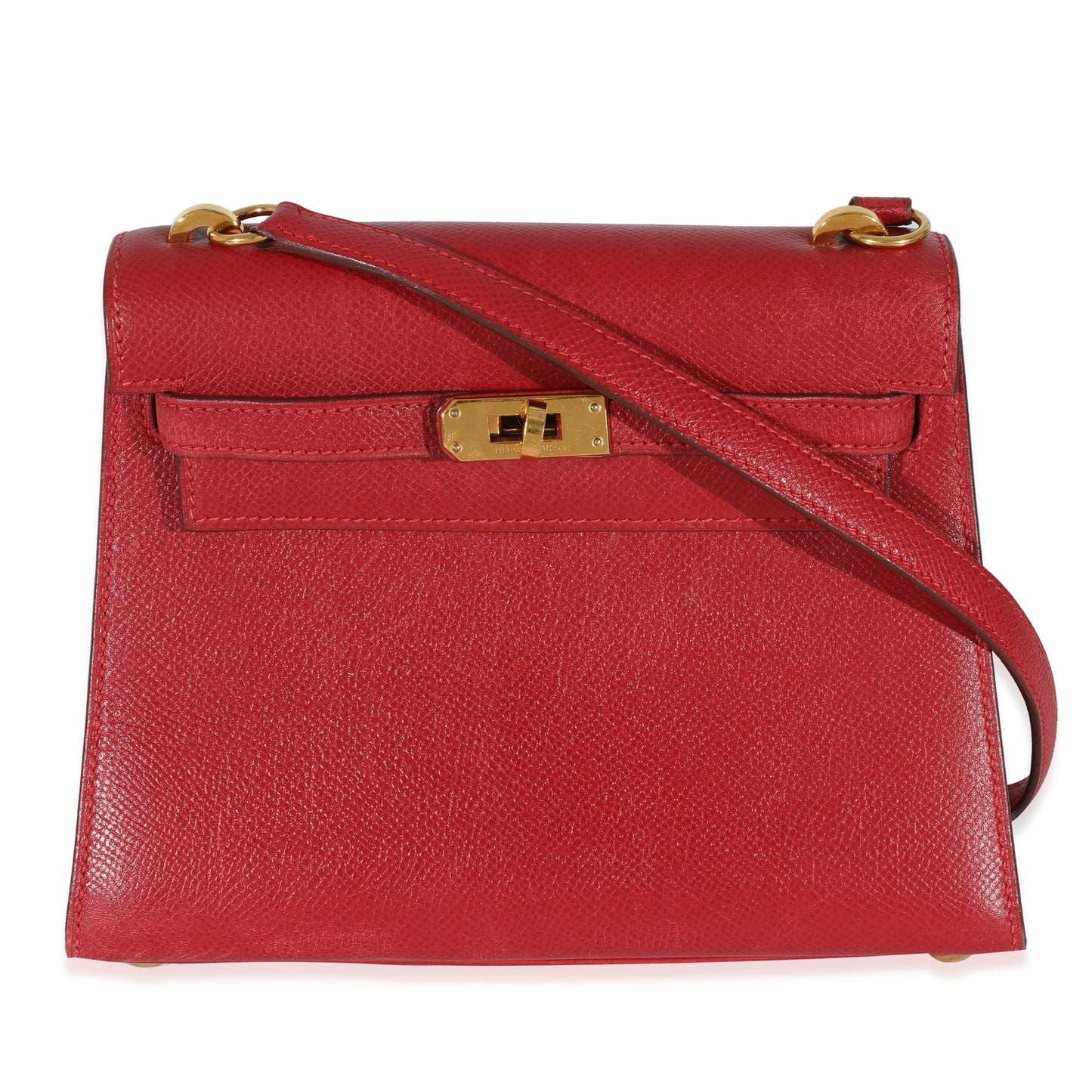 Luxury Hermes Vintage Rouge Vif Courchevel Mini Sellier Shoulder Kelly 20 GHW